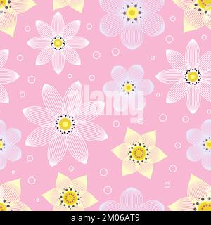 Seamless pattern with flowers on a pink background. For fabric design, wallpapers, backgrounds, wrapping paper, scrapbooking and so on. Vector Stock Vector