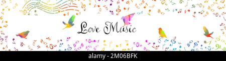 music notes and birds horizontal frame background. Vector illustration Stock Vector