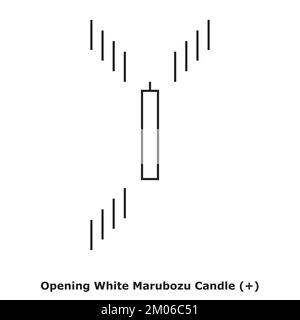 Opening White Marubozu Candle - Bullish - White & Black - Square - Bullish Reversal and Continuation Japanese Candlestick Pattern - Single Pattern Stock Vector