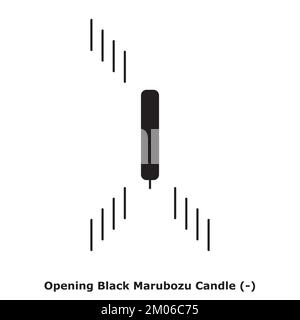 Opening Black Marubozu Candle - Bearish - White & Black - Round - Bearish Reversal and Continuation Japanese Candlestick Pattern - Single Pattern Stock Vector