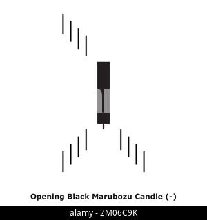 Opening Black Marubozu Candle - Bearish - White & Black - Square - Bearish Reversal and Continuation Japanese Candlestick Pattern - Single Pattern Stock Vector