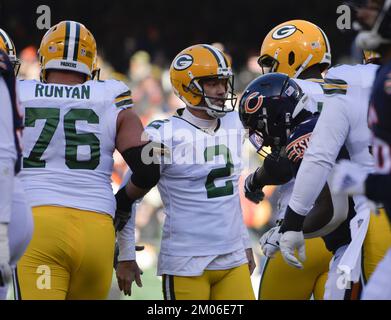 Chicago, United States. 04th Dec, 2022. Chicago Bears running back David  Montgomery (32) celebrates a second quarter touchdown against the Green Bay  Packers at Soldier Field in Chicago on Sunday, December 4