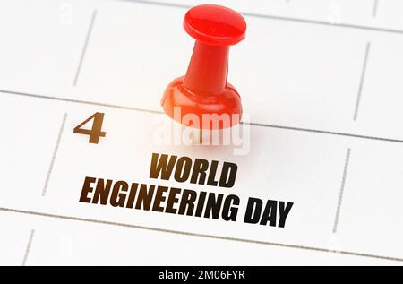 International holidays. On the calendar grid, the date and name of the holiday - World Engineering Day Stock Photo