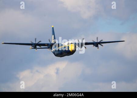 US Navy Blue Angels C-130 Hercules 'Fat Albert' flying at NAS Pensacola Stock Photo