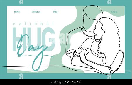 Single hand drawn outline continuous of Web banner or landing page with a concept hug day and happy family relationship. Vector colorful illustration. Vector illustration Stock Vector