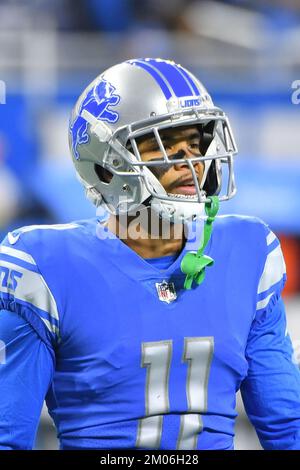 Detroit Lions' Kalif Raymond (11) celebrates with Derrick Barnes (55) after  his punt return during the first half of an NFL football game against the  Washington Commanders Sunday, Sept. 18, 2022, in