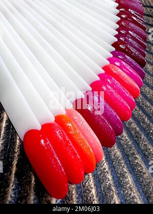 Color palette, artificial nails for manicure. Close-up. Stock Photo