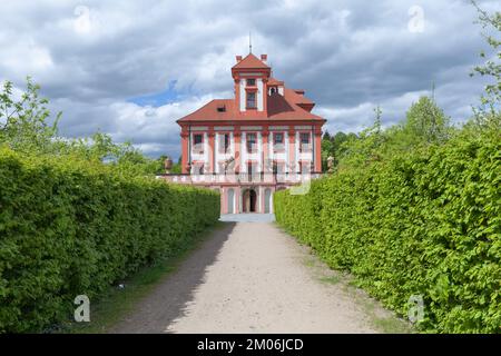 Prague, Czech Republic - May 2, 2017: Troja Palace on a sunny day, it is a Baroque palace located in Troja, north-west borough of Praque. It was built Stock Photo