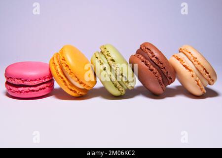colourful Macarons in a row Stock Photo