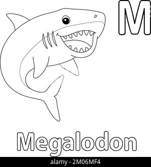 Megalodon Alphabet ABC Isolated Coloring Page M Stock Vector