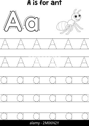 Ant Animal Tracing Letter ABC Coloring Page A Stock Vector