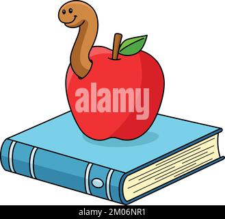 Book with Apple Cartoon Colored Clipart Stock Vector