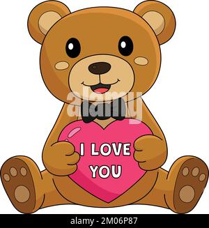 Valentines Day Teddy Bear Cartoon Colored Clipart Stock Vector