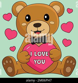 Valentines Day Teddy Bear Colored Cartoon  Stock Vector