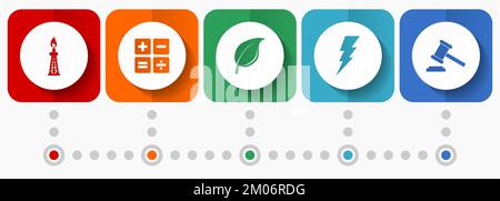 Fuel and energy vector icons, industrial flat design web buttons collection, business concept infographic template Stock Vector