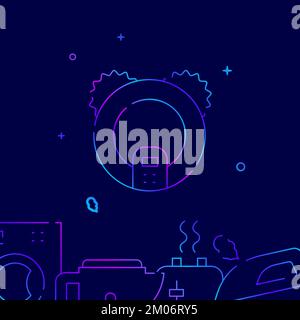 Robot vacuum cleaner gradient line vector icon, simple illustration on a dark blue background, household, appliances related bottom border. Stock Vector