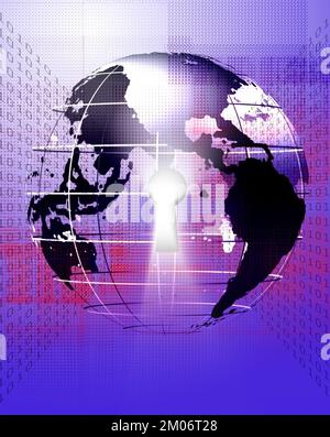 Internet. Earth Binary Code and Key. 3D rendering Stock Photo