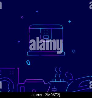Multicooker gradient line vector icon, simple illustration on a dark blue background, household, appliances related bottom border. Stock Vector
