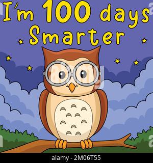 100th Day Of School Smarter Owl Colored Cartoon Stock Vector