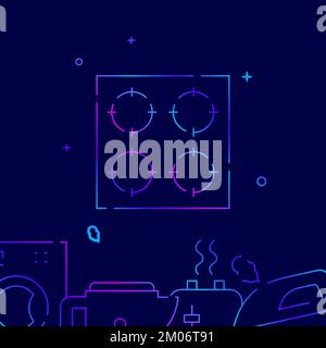 Gas stove, hob gradient line vector icon, simple illustration on a dark blue background, household, appliances related bottom border. Stock Vector