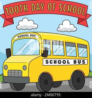 100th Day Of School Bus Cartoon Colored Clipart Stock Vector Image ...