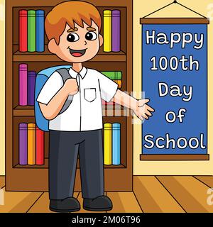 100th Day Of School Student with Bag Illustration Stock Vector Image ...
