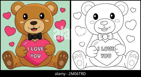 Valentines Day Teddy Bear Coloring Illustration Stock Vector