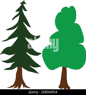 Two trees vector coniferous and deciduous tree on white background Stock Vector