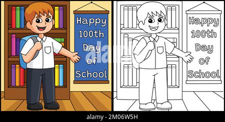 100th Day Of School Student with Bag Illustration Stock Vector