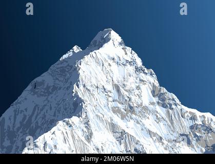 Mount Nuptse mountain vector illustration, one of the best Nepal mountains Stock Vector