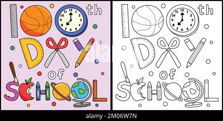 Happy 100th Day Of School Coloring Illustration Stock Vector Image ...