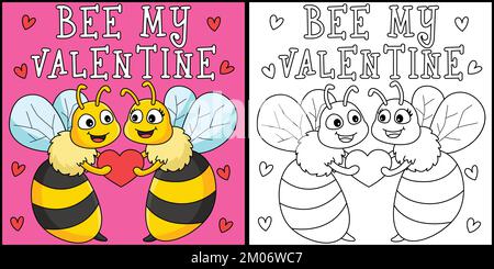 Bee My Valentine Coloring Page Illustration Stock Vector