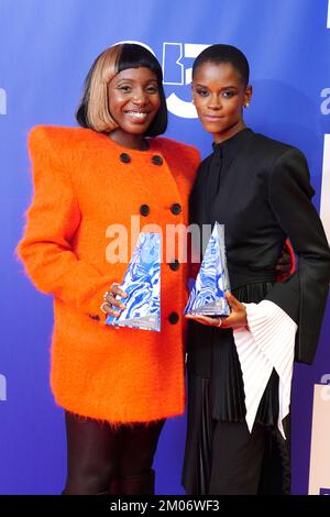 Tamara Lawrence and Letitia Wright win the Best Joint Lead Performance award at the British Independent Film Awards ceremony at Old Billingsgate in east London. Picture date: Sunday December 4, 2022. Stock Photo