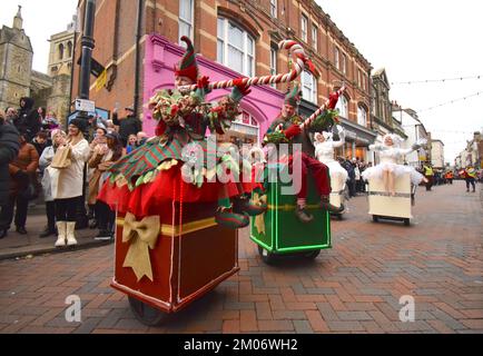 Rochester stepped back to Victorian era to celebrate the author Charles Dickens with the city’s Dickensian Christmas Festival. Many famous characters Stock Photo