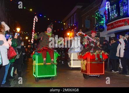 Rochester stepped back to Victorian era to celebrate the author Charles Dickens with the city’s Dickensian Christmas Festival. Many famous characters Stock Photo