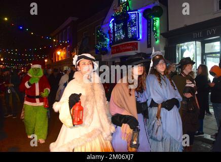 Rochester stepped back to Victorian era to celebrate the author Charles Dickens with the city’s Dickensian Christmas Festival. Many famous characters Stock Photo