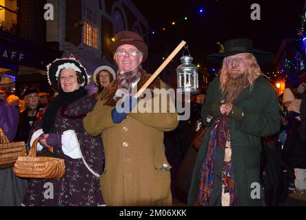 Rochester stepped back to Victorian era to celebrate the author Charles Dickens with the city’s Dickensian Christmas Festival. Many famous characters Stock Photo