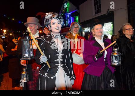 Rochester stepped back to Victorian era to celebrate the author Charles Dickens with the city’s Dickensian Christmas Festival. Many famous characters Stock Photo