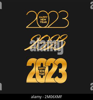 Happy new Year 2023, New Year 2023 text styles, 2023 text in gold writing, Happy New Year banner and post design Stock Vector