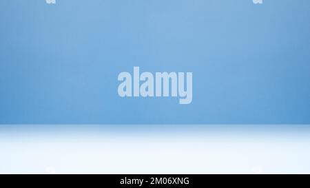 Clear empty photographer studio background abstract, background texture of beauty light clear blue, cold gray, snowy white gradient flat wall and floo Stock Photo