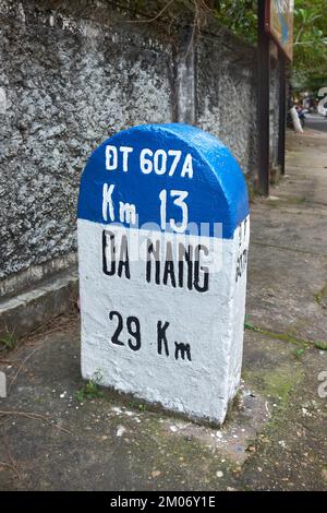 Road side distance marker Hoi An Vietnam Stock Photo