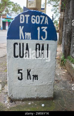 Road side distance marker Hoi An Vietnam Stock Photo