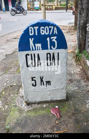 Road side distance marker Hoi An Vietnam Stock Photo