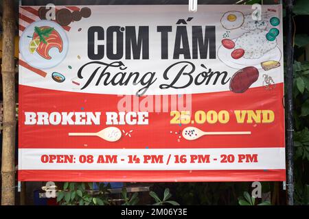 Restaurant Advertising for Com Tam Thang Bom -broken rice meal - in Hoi An Vietnam Stock Photo