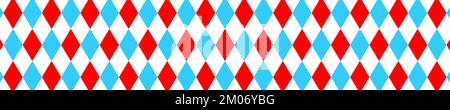 Harlequin seamless pattern. Blue, red and and white rhombus horizontal background. Circus, masquerade, carnival print. Clown, joker or jester costume ornament. Vector flat illustration Stock Vector