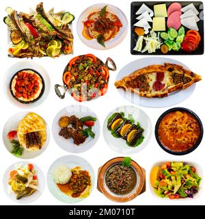 Various traditional Turkish dishes isolated on white background Stock Photo