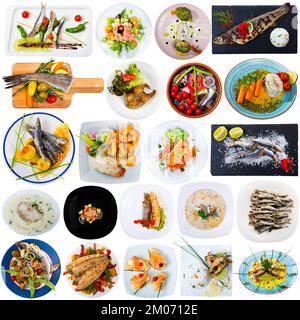 Set of assorted dishes with fish Stock Photo