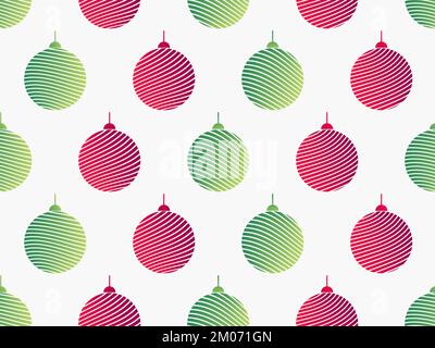 Seamless pattern with red and green striped Christmas balls on a white background. Festive design with gradient Christmas balls for greeting cards, po Stock Vector