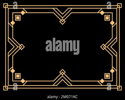 Art deco frame. Vintage linear border. Design a template for invitations, leaflets and greeting cards. Geometric golden frame. The style of the 1920s Stock Vector