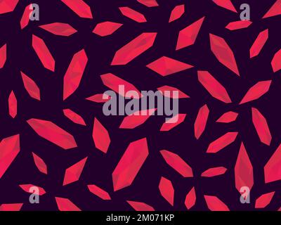 Viva magenta crystals seamless pattern. Rough diamonds and minerals in trendy colors. Precious stones on a black background. Design for promotional pr Stock Vector